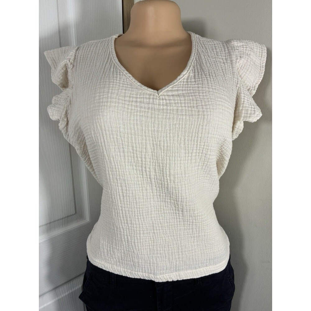 Passport Womens Blouse sz M Cotton Gauze Flutter Sleeve Boho Nature